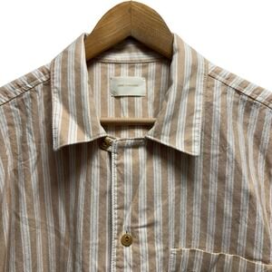 Aime Leon Dore Mens Size XL Tan/White Striped Cotton Knit Button Front S/S Shirt